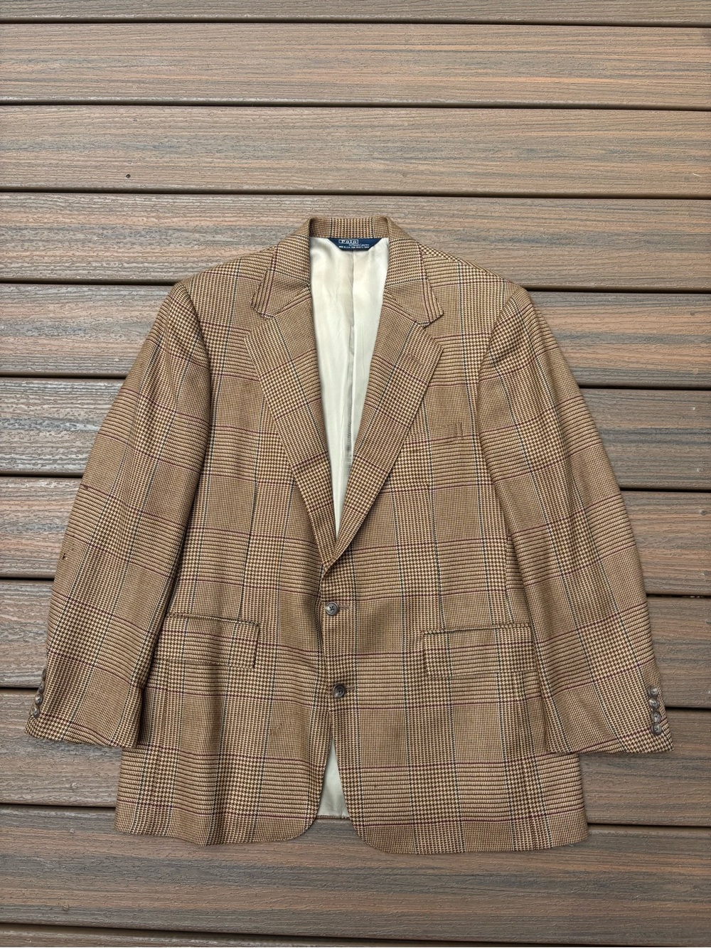 Vintage Polo Ralph Lauren Wool Silk Pattern Blazer Jacket Mens 44 Made in USA